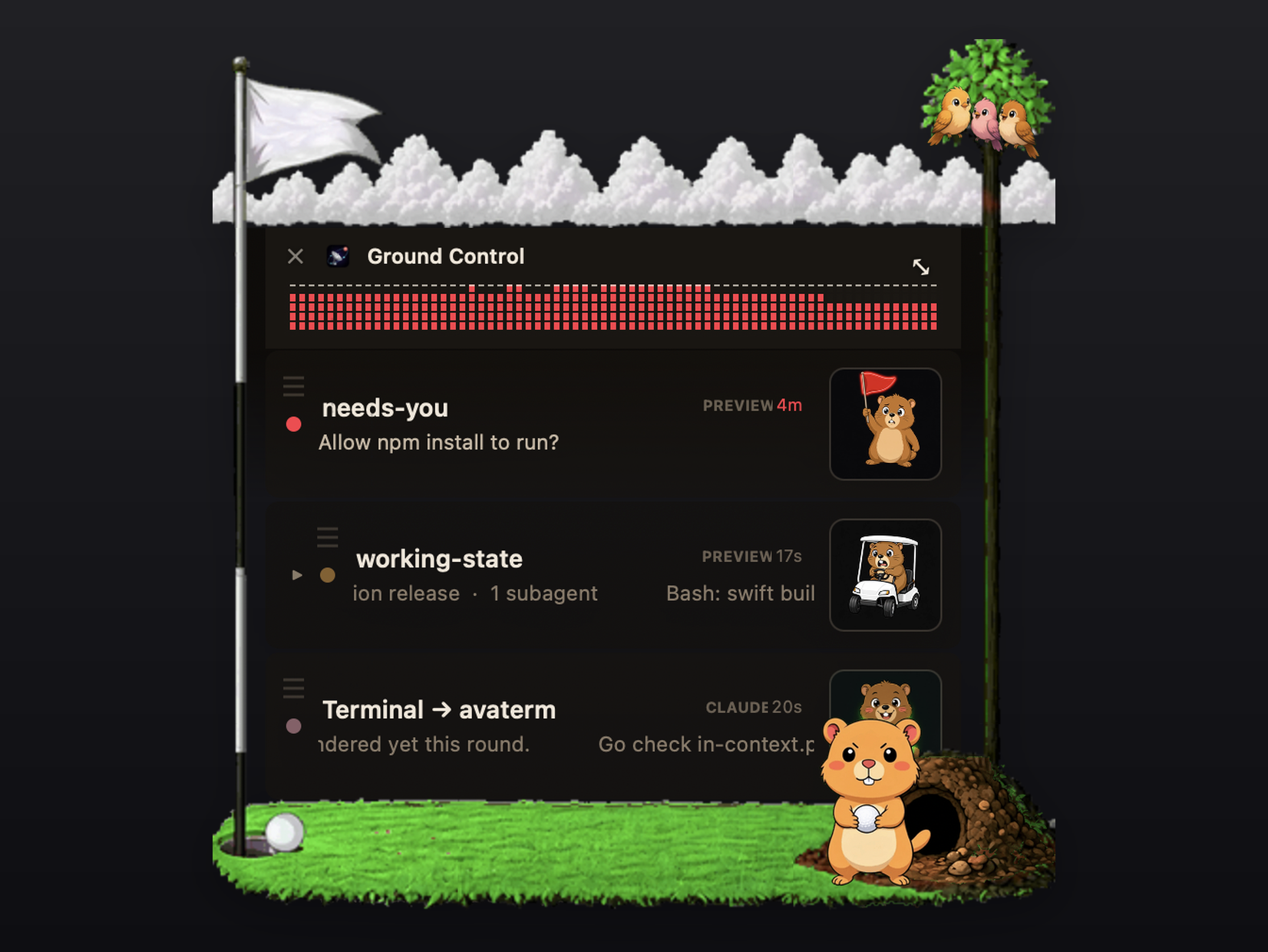 Gopher Golf, running in Ground Control